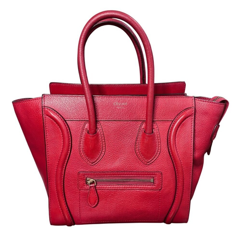 Céline Mini Luggage Tote Red Drummed Calfskin Leather Bag MSRP $3,100